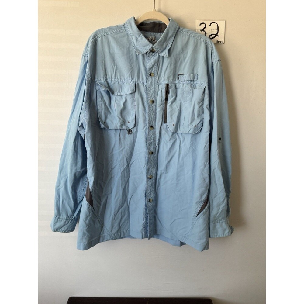 Natural Gear Mens XL Fishing Shirt Blue Long Sleeve Ventilated Outdoor Hiking